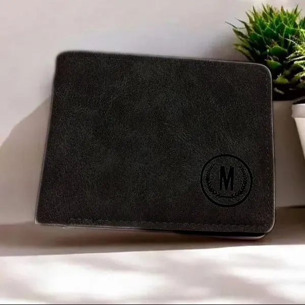 Premium Men's Leather Wallet – M Logo | 6 Card Slots | 2 Cash Pockets | 2 SIM Slots | Elegant Flap Design | 4 Colors