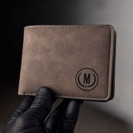 Premium Men's Leather Wallet – M Logo | 6 Card Slots | 2 Cash Pockets | 2 SIM Slots | Elegant Flap Design | 4 Colors